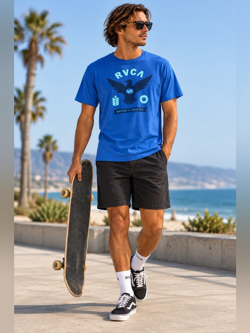 RVCA Blue Short-Sleeve Nature X Industry Eagle Graphic Tee